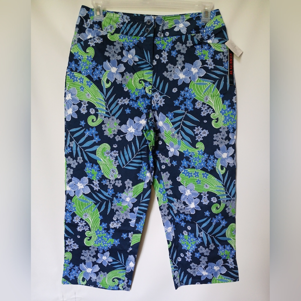 Bill Blass Womens Stretch Jeanswear Capris Size 10 Color Navy Blue Green Purple
